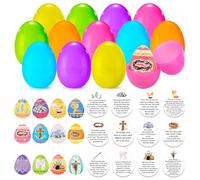 HOWAF 12pcs Resurrection Easter Story Eggs with Matching Religious Easter Story Cards, Christian Empty Eggs Story with Cards for Holy Week Supplies, He is Risen Story Egg for Basket Stuffers