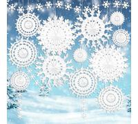 HOWAF 13 PCS Winter Christmas Snowflake Decoration, White Paper Snowflakes Hanging Fan Snowflake Garland Banner for Frozen Birthday Decorations, Frozen Party Decorations, Christmas Decorations