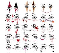 HOWAF 15 Pcs Halloween Face Tattoos, Clown Face Sticker, Vampire Blood Scars Temporary Tattoos Stickers for Halloween Costume Women Men