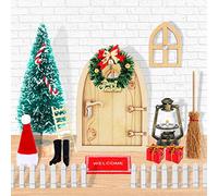 HOWAF 15PCS Mini Christmas Ornaments Dollhouse Miniature, Xmas Tree, Fairy Door Elf Door, Wreath, Broom, Lamp, Garden Tools for Xmas DIY Crafts Miniature Christmas Decorations