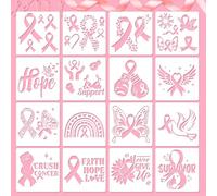 HOWAF 16 Breast Cancer Awareness Decorations Stencils for Crafts Reusable, Pink Ribbon Stencils Hope Faith Survive Pink Awareness stencils for Painting Arts on Window Wall, Inspirational Cancer Gifts