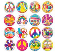 HOWAF 16 Pcs Hippie Accessories Hippie Pin Badge Button, Hippy Boho Peace Sign Flower Power Pins Badges Hippie Costume for Clothes and Bags Groovy Party, 60s 70s Hippie Party Decorations