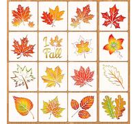 HOWAF 16pcs Autumn Stencils Autumn Leaves Decorations Stencils for Crafts Reusable, Maple Leaves stencils for Painting DIY Arts autumn Crafts for Kids Thanksgiving Fall Decorations on Window Wall