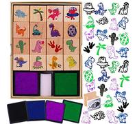 HOWAF 16pcs Dinosaur Stamps for Kids Boy Crafts with Ink Pad 4pcs, Dinosaur Wooden Stamps for DIY Scrapbook Card Making, Dinosaur Party Bag Fillers Boys Christmas Birthday Dinosaur Gift Party Favor