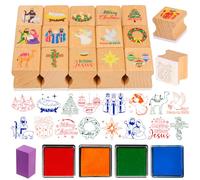 HOWAF 16pcs Religious Christmas Wooden Rubber Stamp, Jesus Christmas Wood Stamps for Xmas Holiday Crafting and DIY Scrapbooking Card Making Hand Book, Nativity Scene Rubber Stamps