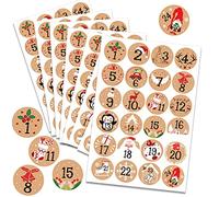 HOWAF 192pcs Christmas Advent Stickers 1-24, Round Kraft Countdown Stickers DIY Advent Calendar, Gift Sealing, Xmas Party Supplies, 8 Sheets, 4cm