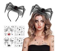 HOWAF 1pcs Halloween Spider Wed Headband + 4 Sheets Spider Face Tattoos for Spiderweb Costumes Accessories Women, Halloween Spiders Cosplay Adult Spiders Face Decal Makeup & Head Wear