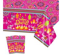 HOWAF 2 Happy Diwali Table Cloth Party Tablecloth, Diwali Diyas Tablecloths Plastic Table Cover Waterproof PVC Disposable Tablecloths for Parties Happy Diwali Decorations for House Indian Decorations