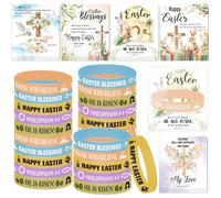 HOWAF 20 PCS Religious Easter Bracelets Wristbands, Rubber Bracelets Silicone Bracelet & Bible Verse Cards for Christian Easter Gifts Egg basket Fillers, Party Favors Sunday School Gifts Bulk