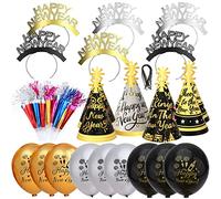 HOWAF 2021 New Year Eve Party Supplies, 43pcs Happy New Year Party Decorations Kit with Headband Horns Hats Blowouts and Balloons for Kids Adults
