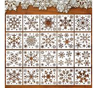 HOWAF 20PCS Snowflake Stencil Christmas Window Stencils for Snow Spray, Merry Christmas Stencils for Crafts Reusable Plastic Xmas Window Snow Stencil Craft for DIY Xmas Decorations, 14.8 x 14.8 cm
