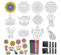 HOWAF 24 PCS Diwali Arts and Crafts Fridge Magnets To Colour Your Own, DIY Happy Diwali Gifts Fridge Magnet for Adults Kids with 12 Paint Pens Craft for Home, Kitchen, Office, Indoor Outdoor Decor