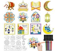 HOWAF 24PCS Eid Mubarak Cards To Colour Your Own, Ramadan Mubarak Fridge Magnets with 24 Magnets & 12 Paint Pens Eid Gifts Ramadan Gifts DIY Craft for Home, Kitchen, Office, Indoor Outdoor Decorations