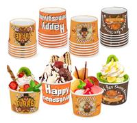 HOWAF 24pcs Friendsgiving Party Treat Snack Cups, Turkey Day Party Disposable Paper Cup Dessert Ice Cream Bowls for Thanksgiving Party Supplies, Friends Thanksgiving Day Ice Cream Cups