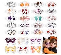 HOWAF 26 Halloween Face Paint Stencils for Kids, Halloween Stencils for Face Painting Kit Halloween Pumpkin Stencil for Crafts Reusable Skeleton Day of The Dead Clown Spider Bat Clown Scar DIY Deco