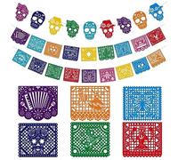 HOWAF 27 Ft Day of The Dead Banners, Felt Mexican Banner Day of The Dead Bunting Sugar Skull Dia De Los Muertos Decorations Day of The Dead Banner Halloween Banner for Day of The Dead Decorations