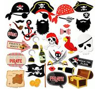 HOWAF 30 Pirate Photo Booth Props - Photo Props, Flag, Eye Patch, Sword, Hats & Accessories for Pirate Decorations