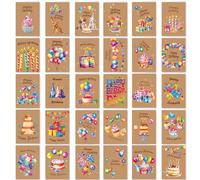 HOWAF 30 Watercolour Birthday Cards with Envelopes, Happy Birthday Card, Birthday Greeting Cards, Birthday Cards Multipack of 30 Different Designs, Pack of Birthday Cards for Kids Family, Friends