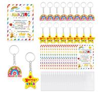 HOWAF 30pcs End of Term Gifts for Children 30, Year 6 Leavers Gifts for Students from Teachers,End of Year Class gifts for 30 Children Affirmation Cards You're a Star Keyring Rainbow Silicone