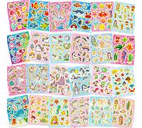 HOWAF 330+ Glitter Stickers for Kids Girls Crafts DIY Scrapbooking Cards, Rainbow Unicorn Mermaid Princess Sea Animal Stickers, 24 Sheet Stickers for Girls Journal Photo Albums Papeterie Water Bottle