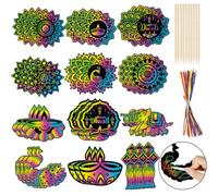 HOWAF 36 Diwali Scratch Art for Kids, Diwali Crafts for Kids with Diyas & Rangoli Designs Rainbow Scratch Paper Happy diwali Decorations Hanging Ornaments Craft Kits Gifts for kids Party Bag Fillers