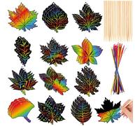 HOWAF 36pcs Autumn Leaves Craft Scratch Art for Kids, Autumn Leaves Decorations Autumn Crafts for Kids Maple Leaves Rainbow Scratch Paper Hanging Ornaments Fall Decorations Thanksgiving Decorations