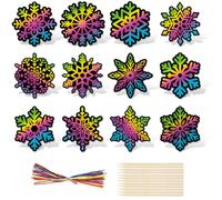 HOWAF 36pcs Christmas Scratch Art for Kids, Christmas Snowflake Rainbow Scratch Paper Hanging Snowflake Decorations Ornaments Christmas Arts and Crafts for Kids Christmas Party Bag Fillers