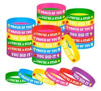 HOWAF 36pcs End of School Year Silicone Bracelets Graduation Party Wristbands, Inspirational Colored Silicone Bracelets for Students Kids School Party Supplies, Proud of You Bracelet You Did It