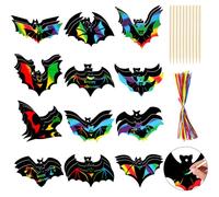 HOWAF 36pcs Halloween Crafts for Kids Halloween Scratch Art for Kids, DIY halloween Bats Decorations Activities Pack Rainbow Scratch Art Paper Hanging Ornaments for Party Bag Fillers