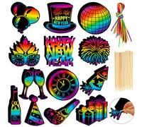 HOWAF 36pcs Happy New Year Scratch Art for Kids, Fireworks Rainbow Scratch Paper Cards Gifts for New Years Eve Decorations 2026 Accessories, NYE Party Decorations 2026