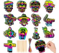 HOWAF 39 PCS Day Of The Dead Scratch Cards Gift, DIY Sugar Skull Dia De Los Muertos Scratch Paper Art Kit for Mexican Day Of The Dead Crafts Accessories, Halloween Activities Kids