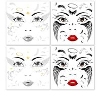 HOWAF 4 PCS Halloween Face Tattoos, Angel Face Sticker Temporary Tattoos Stickers for Angel Costume Carnival Halloween Costumes Men Women Kids