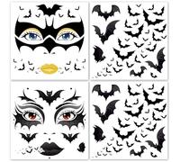 HOWAF 4 PCS Halloween Face Tattoos, Bat Face Sticker Temporary Tattoos Stickers for Bat Costume Carnival Halloween Costume Women Men