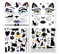HOWAF 4 PCS Halloween Face Tattoos, Cat Face Sticker Temporary Tattoos Stickers for Cat Costume Carnival Halloween Costume Women Men