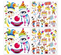 HOWAF 4 PCS Halloween Face Tattoos Clown Temporary Tattoos Stickers for Clown Costume Carnival Halloween Costumes Men Women Kids