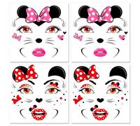 HOWAF 4 PCS Halloween Face Tattoos, Mouse Costume Face Sticker Temporary Tattoos Stickers for Rat Mouse Costume Carnival Halloween Costume Women