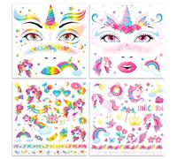 HOWAF 4 PCS Halloween Face Tattoos, Unicorn Face Sticker Temporary Tattoos Stickers for Unicorn Costume Carnival Halloween Costume Women Men