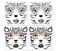 HOWAF 4 PCS Halloween Face Tattoos, Zebra Face Sticker Temporary Tattoos Stickers for Zebra Costume Carnival Halloween Costumes Men Women Kids