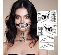 HOWAF 4 PCS Skeleton Face Tattoo, Skeleton Face Sticker, Snake Collarbone, Skull Halloween Temporary Tattoos, Day Of The Dead Face Tattoo for Halloween Costume, Day Of The Dead Costume