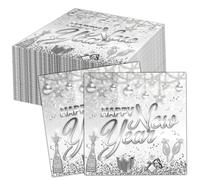HOWAF 40 PCS Happy New Year Napkins, New Years Eve Decorations 2026 Serviettes Papers Cocktail Napkins for NYE Party Decorations 2026, 33 x 33cm, Silver