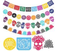 HOWAF 42 Ft Day of The Dead Bunting for Day of The Dead Decorations, Felt Day of The Dead Banners Papel Picado Sugar Skull Mexican Bunting, Halloween Banner for Dia De Los Muertos Decorations