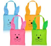 HOWAF 4pcs Easter Gift Bags, Reusable Fabric Easter Bags for Sweets with Handle, Gift Bag with Bunny Ears, Rabbit Ears Treat Sweet Gifts Wrap Party Bag for Kids Spring Holiday Party Supplies, A