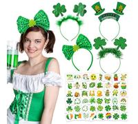 HOWAF 4pcs St Patricks Day Headbands St Patricks Day Accessories, St Patricks Day Headband Green Clover Shamrock Irish Headband St Patricks Day Hat Tattoos St Patrick's Day Fancy Dress Women Girls