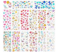HOWAF 500+ 3D Puffy Stickers for Kids Girls Crafts DIY Scrapbooking, Glitter Epoxy Stickers for Journal Photo Albums, Rainbow Unicorn Heart Planet Star Princess See Animal Sweet Flamingo