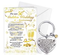 HOWAF 50th Wedding Anniversary Card, Golden Wedding Anniversary Card Gifts 50th Anniversary Cards Golden Wedding Card Keyring Golden Wedding Anniversary for Wife Husband Gift