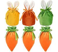 HOWAF 6 PCS Easter Bags, Velvet Bunny Bag with Ears Rabbit Carrot Bag, Easter Gift Bags for Sweet, Candy, Egg Hunt Party Supplies