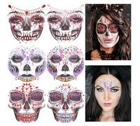 HOWAF 6 PCS Halloween Face Stickers Jewels, Halloween Face Gems Stick on Skull Festival face Gems for Women Festival gems for Day of the Dead halloween Costumes Women Men Kids Cosplay Makeup, A