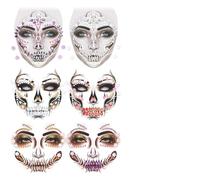 HOWAF 6 PCS Halloween Face Stickers Jewels, Halloween Face Gems Stick on Skull Flower Festival face Gems for Women Festival gems for halloween Costumes Women Men Kids Carnival Cosplay Makeup, D