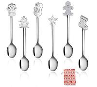 HOWAF 6 Pieces Christmas Spoons Coffee Spoon Stainless Steel Tea Spoons Christmas Cutlery Ice Cream Dessert Spoons Teaspoons Set with Xmas Drawstring Bag, Silver