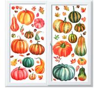 HOWAF 6 Sheets Fall Pumpkin Window Stickers, Fall Little Pumpkins Windows Decor for Thanksgiving Party Autumn Season Home Decor, Autumn Harvest Maple Leaves Windows Decals